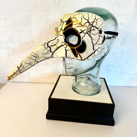 Venetian Carnivale Steampunk White Black Gold Plague Mask Long Nose Witch Hallow - Picture 4 of 7